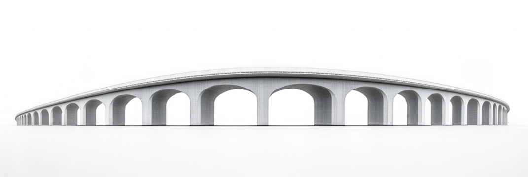 Explore the majestic curved bridge connecting diverse landscapes aerial view architectural minimalism inspirational concept