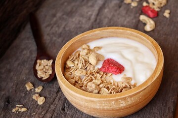 Dairy fresh yogurt milk and granola healthy food
