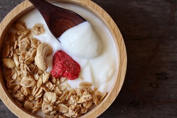 Dairy fresh yogurt milk and granola healthy food