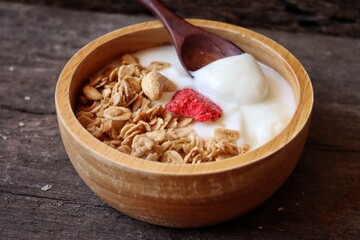 Dairy fresh yogurt milk and granola healthy food
