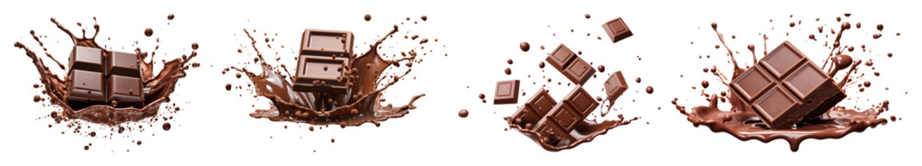 PNG Chocolate bars splashing delightfully, element set on transparent background