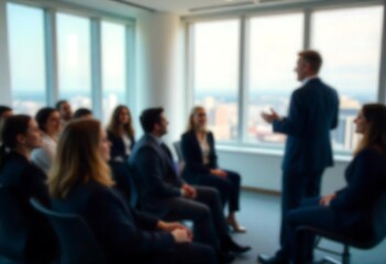 Generative AI image of a blurred office presentation with a speaker
