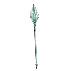 Artistic Arrow with Spontaneous Freeform Lines in Green Isolated on Transparent Background