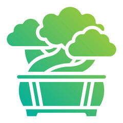 Bonsai tree. This is a vector single icon with a solid gradient style. It is suitable for any purpose, such as website design, mobile app design, logo design, etc.