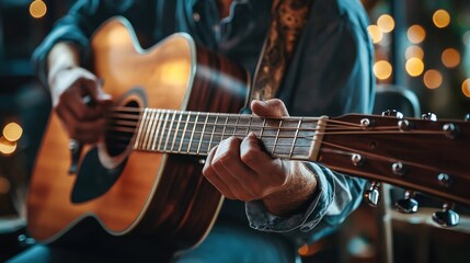 Fototapeta premium Acoustic Guitarist in a Cozy Setting