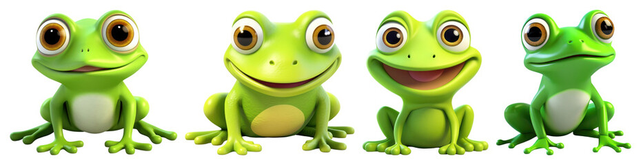 Fototapeta premium PNG Cute cartoon frogs smiling, element set on transparent background