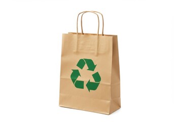 Paper bag with recycle symbol isolated on white background