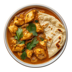 Delicious chicken curry with flatbread. PNG image, transparent background