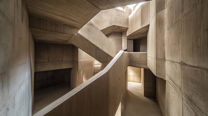 Obraz premium Intricate concrete pathways and stairwells intertwine in a complex architectural design