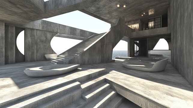 Modern concrete structure with an open layout