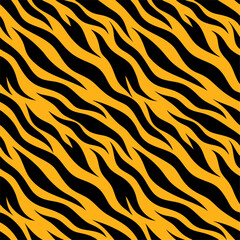 Seamless tiger print vector pattern. Wild animal skin texture design with repeating striped background for textile