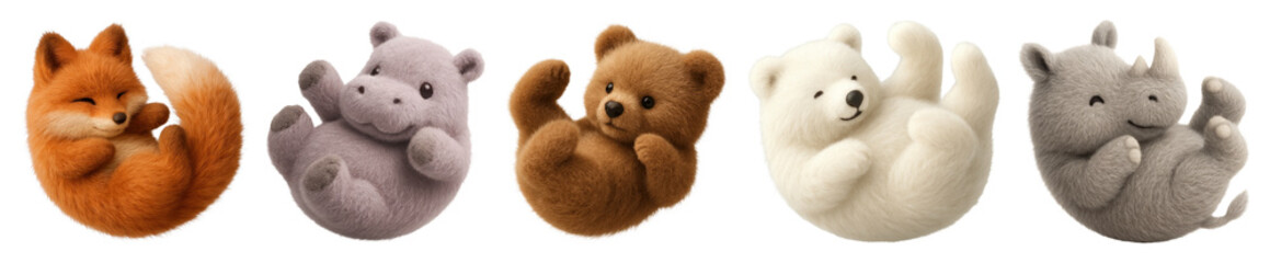 PNG Adorable plush animal toys collection, element set on transparent background
