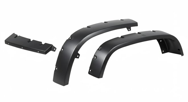 Durable black plastic vehicle fender flares neatly arranged. AI Generated