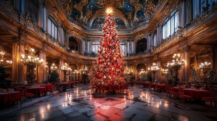 Fototapeta premium magical beautiful classic gilded architecture fantasy wonderland castle with stunning extravagantly tacky holiday home decor.