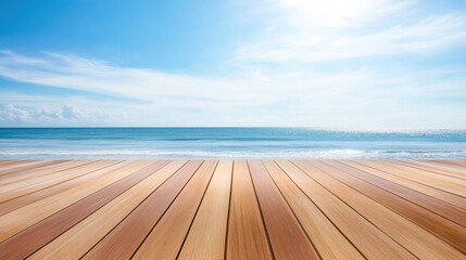 Fototapeta premium Serene Coastal View: Wooden Deck Overlooking a Tranquil Ocean