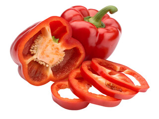 Close-Up of Sliced Red Bell Pepper Isolated on transparent background cutout, PNG file, Cutout file