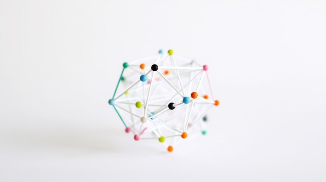 Abstract geometric network of colorful nodes and links, symbolizing innovation and connectivity in business.