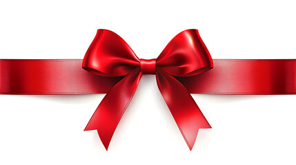 Elegant Red Ribbon and Bow on White Background