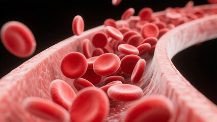 The flow of blood cells within blood vessels represents the display of normal blood circulation and hints at the concept of vascular health.