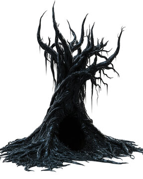 Dark, gnarled tree with dripping branches