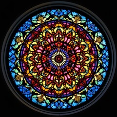 Ornate circular mandala stained glass window | Sacred geometry rose window, church mandala art, religious circular pattern, gothic cathedral window, spiritual symmetry, holy geometry
