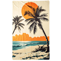 Retro Beach Towel with Giant Vintage Graphic Design Isolated on Transparent Background