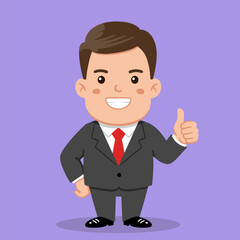 Cheerful cartoon office man giving thumbs up with a big smile

