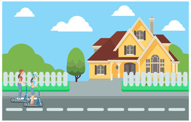 flat illustration design house along the road, vector illustration