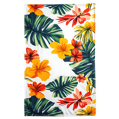 Tropical Beach Towel with Expansive Lush Prints in Orange and Yellow Flowers Isolated on Transparent Background