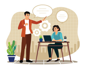 Collaboration between coworkers in a modern office.