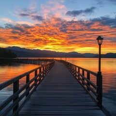 Obraz premium Pier under colorful sunset sky