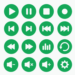 Media Control Icons Set – Play, Pause, Stop, Volume, and Playback Buttons Vector