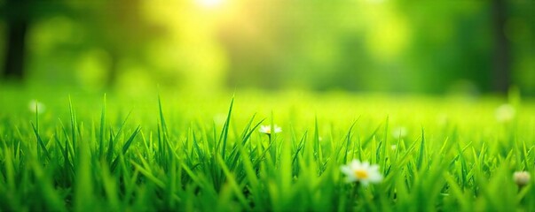 Fototapeta premium Lush green carriage grass thrives in a sun-drenched meadow, its delicate blades swaying gently in the breeze Perfect for illustrating natural beauty, landscaping, or rural scenes , rural, countryside