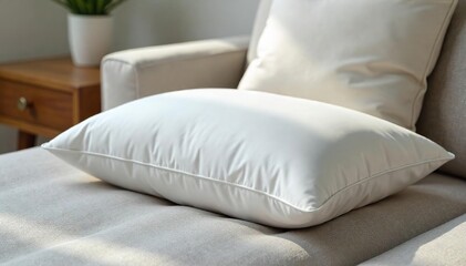 Obraz premium Luxurious down feather cushion, plump and soft, perfect for ultimate comfort and relaxation on a sofa or bed Ideal for adding a touch of elegance to any room , living room, fabric, down