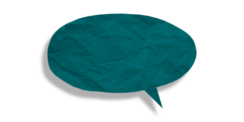 Green speech bubble crumpled paper isolated on transparent background