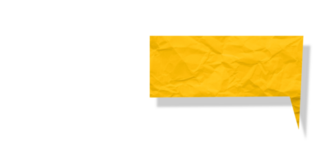 Yellow speech bubble crumpled paper isolated on transparent background