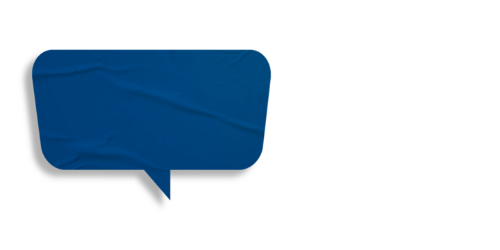 Blue speech bubble crumpled paper isolated on transparent background