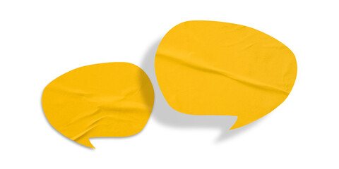 Yellow speech bubble crumpled paper isolated on transparent background