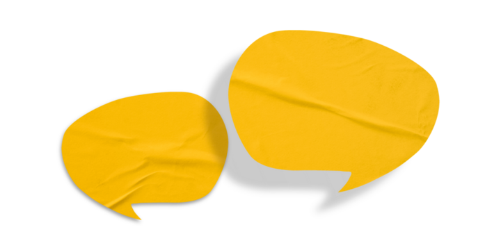 Yellow speech bubble crumpled paper isolated on transparent background