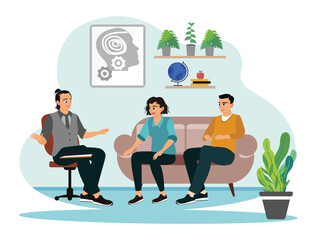 People engaged in a therapy session discussing concepts and emotions.