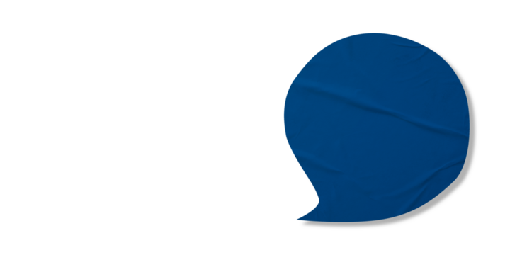 Blue speech bubble crumpled paper isolated on transparent background