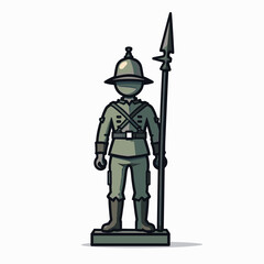 Obraz premium Thai Soldier Statue Cartoon Illustration with Spear and Traditional Helmet on White Background