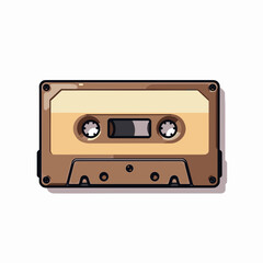 Fototapeta premium Retro Cassette Tape Illustration with Brown Case and Beige Tape, Isolated on White Background