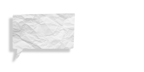 White speech bubble crumpled paper isolated on transparent background
