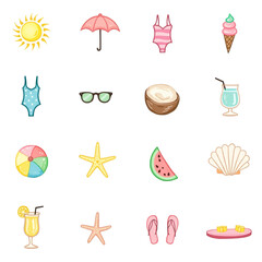 Summertime beach collection of beach icons