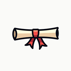 Diploma Scroll with Red Ribbon, Graduation Certificate Icon Vector Illustration on White Background
