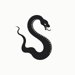 Fototapeta premium Black Snake Silhouette Vector Illustration on White Background, Serpent with Tongue, Reptile Icon, Wildlife Symbol, Dangerous Animal