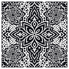 Black and white seamless floral ornament pattern design