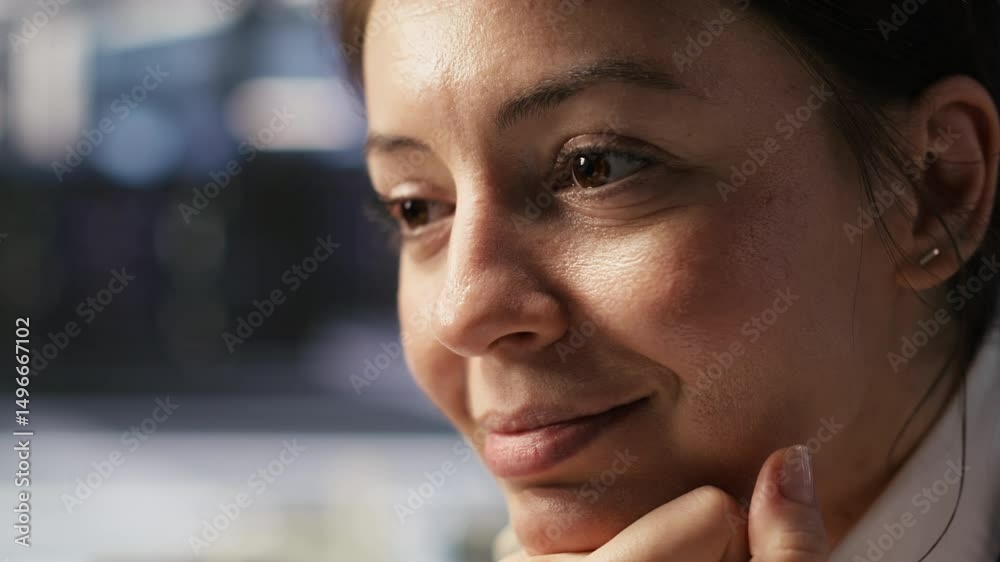 Poster extreme close up of smiling programmer monitoring server clusters performing ai training. upbeat dat