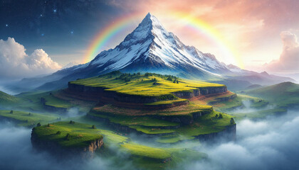 A surreal landscape with moons rising from a desert floor like balloons, pastel sky, gravity-defying atmosphere